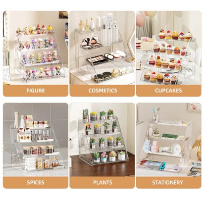 JOYZAN Clear Riser Display Stands 4 Tier Display Shelf Tiered Display Rack - size: 4 Tier-1 pack