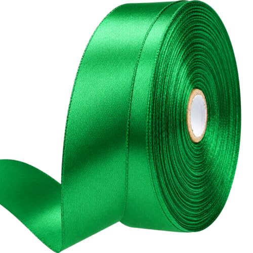 1 Inch Green Satin Ribbon 50 Yards Single Face Polyester - color: Green, size: 1 inch