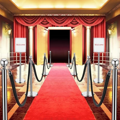 Blulu 8 Sets Stainless Steel Stanchion Set 8 Crowd Control Poles 7 Velvet Ropes and 2 A4 Sign Holders Carpet Ropes and Hollow Base Poles Easy Assembly Safety Barrier for Event Party(Silver)