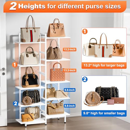 Aquzee 5 Tier Purse Shelf, Purse Organizer for Closet - color: White