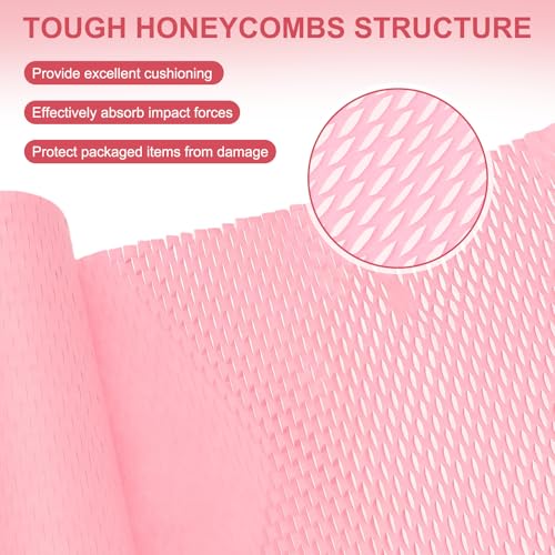 PATIKIL Honeycombs Packing Paper, 12" x 98' Honeycombs Cushioning Wrap Roll Kraft Wrapping Paper for Shipping Moving Wrapping Gifts, Pink - color: Pink, size: 12" x 98'