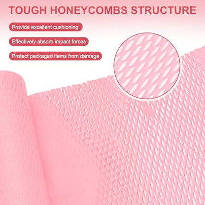 PATIKIL Honeycombs Packing Paper, 12" x 98' Honeycombs Cushioning Wrap Roll Kraft Wrapping Paper for Shipping Moving Wrapping Gifts, Pink - color: Pink, size: 12" x 98'