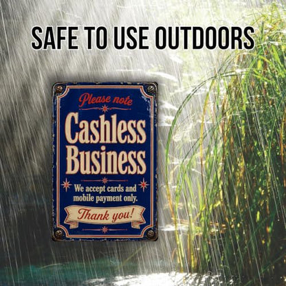 Cashless Business Vintage Enamel Business Sign - style: Cashless Business