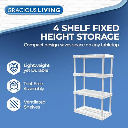 Gracious Living Knect-A-Shelf 4-Shelf Plastic Storage Unit & Rack, White - color: 4 Shelf - White, size: 1 Pack