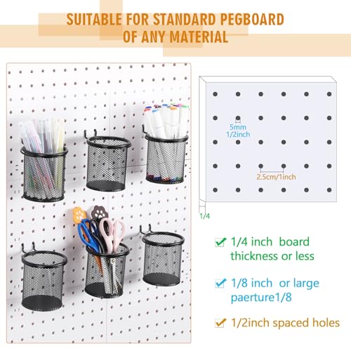 Spakon 6 Sets Pegboard Cups with Hook, Black, 2.95x2.95x3.74'', Straight - color: Black, size: 2.95x2.95x3.74'', style: Straight