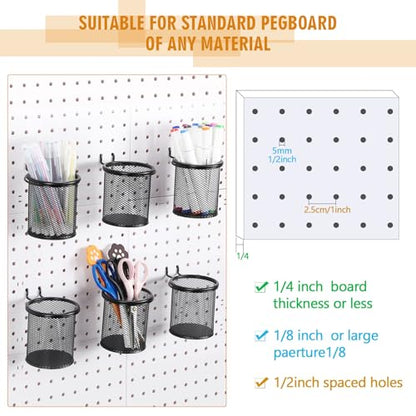 Spakon 6 Sets Pegboard Cups with Hook, Black, 2.95x2.95x3.74'', Straight - color: Black, size: 2.95x2.95x3.74'', style: Straight