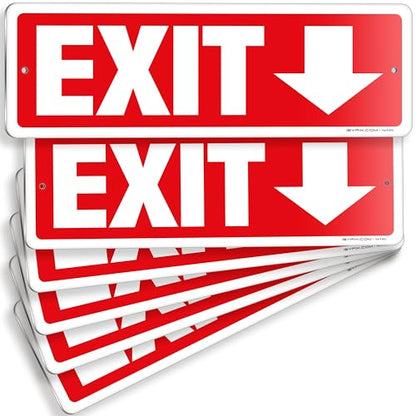 iSYFIX Exit Signs 6 Pack 12x4 Inch with Directional Down Arrows - color: Metal Down, size: 6 Pk 12x4