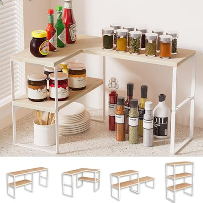 Golener Kitchen Counter Organizer, Countertop Shelf, Adjustable, Stackable - color: Natural Beige, size: Medium