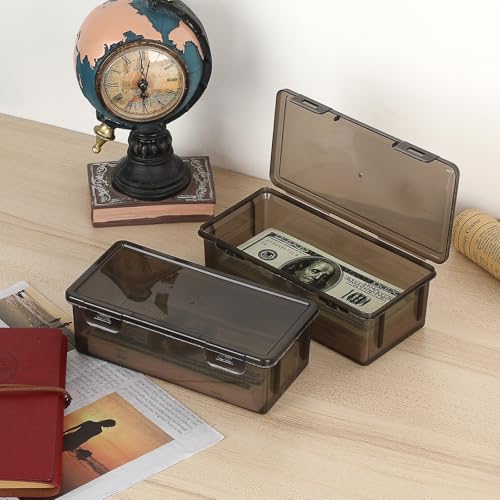 Hipiwe 2-Pack Plastic Cash Box Money Organizer Black Currency Tray with Lid - size: 2 Pcs