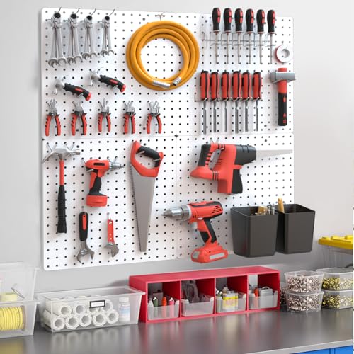 FZK Modular Plastic Peg Board Wall Organizer Kit, 16x16, White - color: 16inch-Pegboard Kit-White