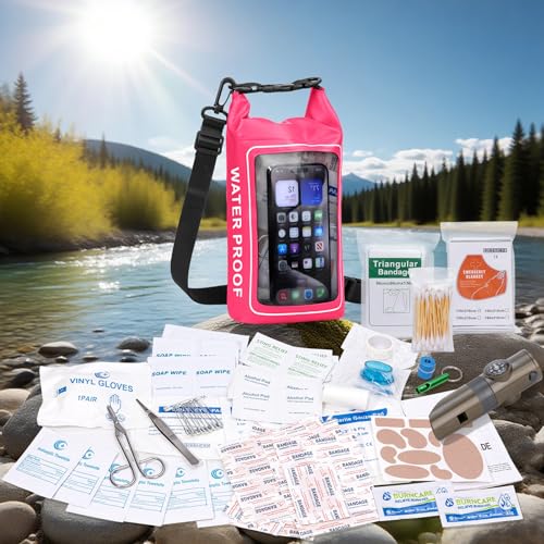 154 Pieces Waterproof Boat First Aid Kit Dry Bag with Out Bags Pouch Roll Top Boat Emergency Kit 2-in-1 for Camping Fishing Kayaking Swimming Rafting