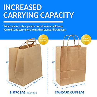 Reli. Kraft Paper Bags w/Handles (100 Pcs, Bulk) (Large 10"x6.75"x12")