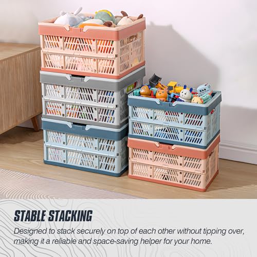2-Pack Foldable Storage Baskets, 20L Collapsible Crates PP Blue+Pink - color: Blue + Pink
