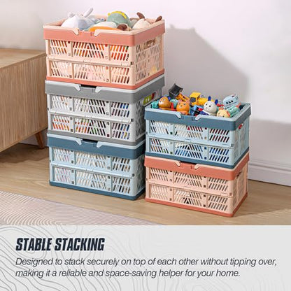 2-Pack Foldable Storage Baskets, 20L Collapsible Crates PP Blue+Pink - color: Blue + Pink