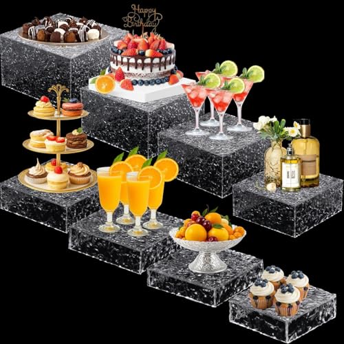Geelin 8 Pack Acrylic Buffet Display Risers for Food Jewelry,Clear,Wave - color: Clear, style: Wave
