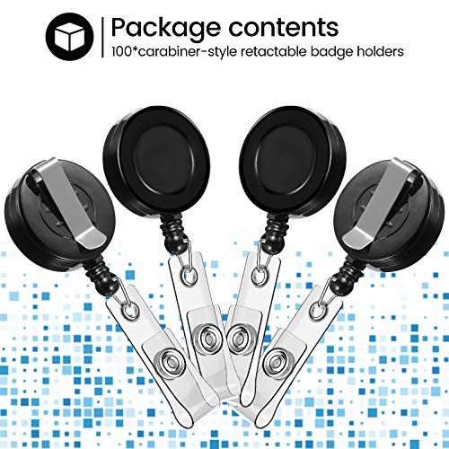Zonon 100 Pcs Retractable Badge Reel ID Holder with Clip,Black - color: Black