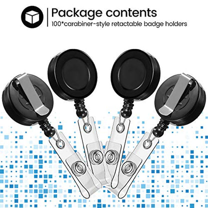 Zonon 100 Pcs Retractable Badge Reel ID Holder with Clip,Black - color: Black