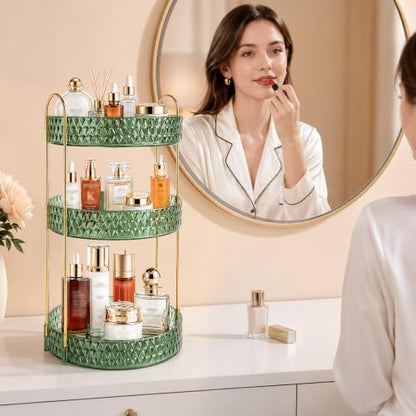 Large Capacity Rotating Makeup Organizer Perfume Stand Holder, 3 Tier Green - color: Green, size: 3 Tier (Standard)