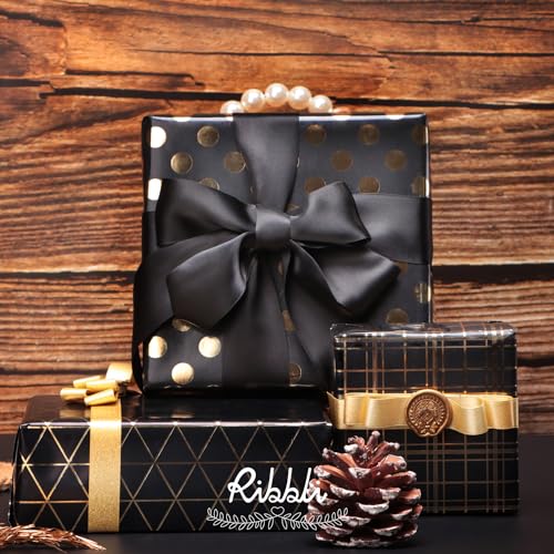 Ribbli Birthday Wrapping Paper Black and Gold Gift Wrap for Father's Day Men Husband Boyfriend Mini Roll, 3 Rolls Geometry Pattern - 17 inch x 120 inch(10feet) Per Roll - color: Black/Gold