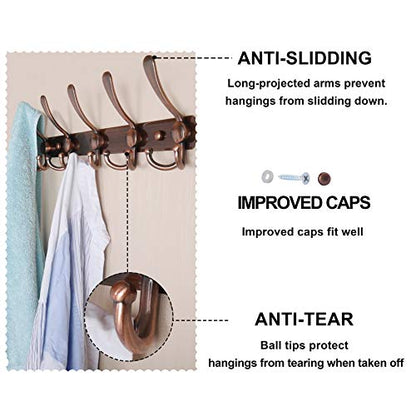 Dseap Coat Rack Wall Mounted - 5 Tri Hooks, Heavy Duty, Stainless Steel, Metal Coat Hook Rail for Coat Hat Towel Purse Robes Mudroom Bathroom Entryway,Chromed - color: Chrome Finish, size: L=16" (1 Pcs)