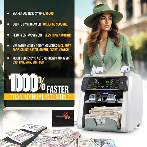KOLIBRI Money Counter Machine I LCD Display I Bank Grade I Advanced 2CIS/UV/MG/IR/MT/DD/HLF/SN IRT Detection I Mixed Denomination I Multi-Currency I Reject Pocket I 3-Years Warranty I Signature - color: White/Gray (Signature)