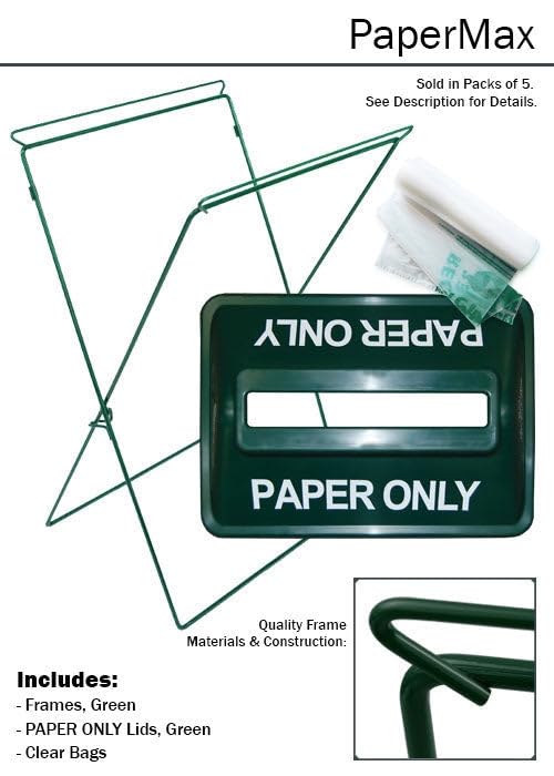 Zero Waste Event Trash and Recycling System | Portable Paper Recycling Bin | Great for Events, Festivals, Schools - 5 Pack - Green - color: Green, style: Paper
