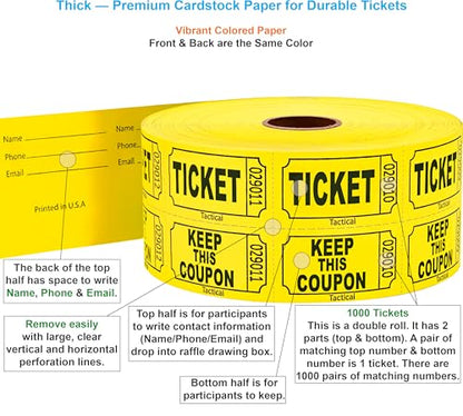 Tacticai 1000 Raffle Tickets, 50/50 Double Roll, Yellow - color: A - Double Roll - 1,000 Tickets - Keep - Yellow