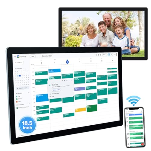 15.6 to 27 inch Touchscreen Digital Calendar & Wall Planners, Smart Whiteboard Calendar for Chore Chart & Work Schedule, Built in Speakers and Camera, Include Wall Mount & Desk Stand (18.5-inch) - size: 18.5-inch