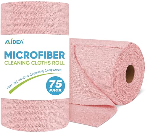 AIDEA Microfiber Cleaning Cloth Roll-75PK,Pink Microfiber Towels,11.5×11.5" - color: Pink