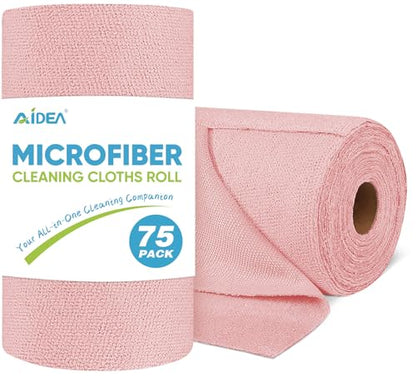 AIDEA Microfiber Cleaning Cloth Roll-75PK,Pink Microfiber Towels,11.5×11.5" - color: Pink