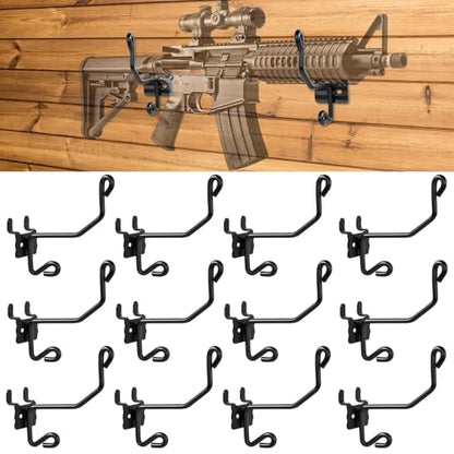 Gun Rack Wall Mount – 12-Pack Vinyl-Coated Steel Hooks for Slatwall, Pegboard & Gridwall – Rifle & Shotgun Hangers for Firearm Display and Storage