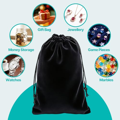 Gabotrie 30 Pcs Velvet Drawstring Bags, Velvet Gift Bag, 7 x 5 Inch, Black - color: Black
