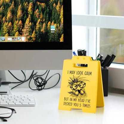 Funny Work Gifts I May Look Calm Desk Sign–Funny Chicken Western Humor | Small Office Gifts for Coworkers Friends, Cute Office Decor Accessories - style: I May Look Calm