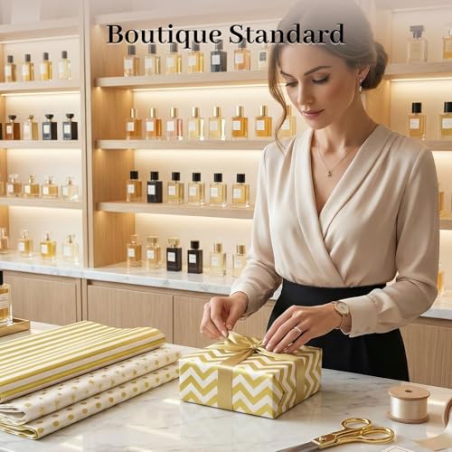 Koogel White and Gold Tissue Paper 100 Sheets, 20 X 14 inch for Gift Bags - color: White Gold