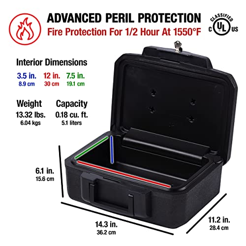 SentrySafe Fireproof Money Safe with Key Lock, Black Lock Box with Portable Carrying Handle for Travel, Exterior: 14.3 in. W x 11.2 in. D x 6.1 in H, 1200 - size: 0.18 cu. ft., style: Fire resistant box