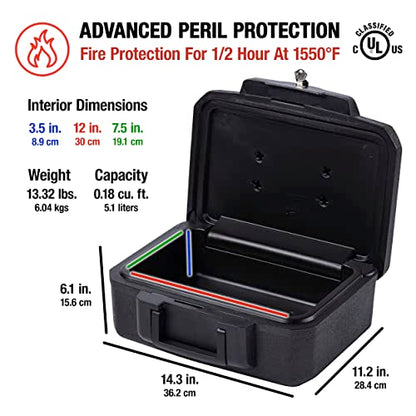 SentrySafe Fireproof Money Safe with Key Lock, Black Lock Box with Portable Carrying Handle for Travel, Exterior: 14.3 in. W x 11.2 in. D x 6.1 in H, 1200 - size: 0.18 cu. ft., style: Fire resistant box