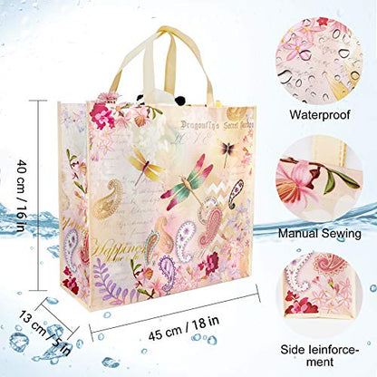 NymphFable Dragonfly Shopping Bags, 6 Pack Reusable Grocery Tote Bag 50LBS - color: Paisley Dragonfly