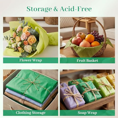 Koogel 330 Sheets Green Tissue Paper, 5 Shades, 14 X 10 inches - color: Assorted Green