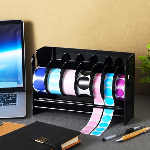 Qilery Sticker Holder Organizer Dispenser Acrylic Roll Label,7 Disks Black - style: 7 Disks Black