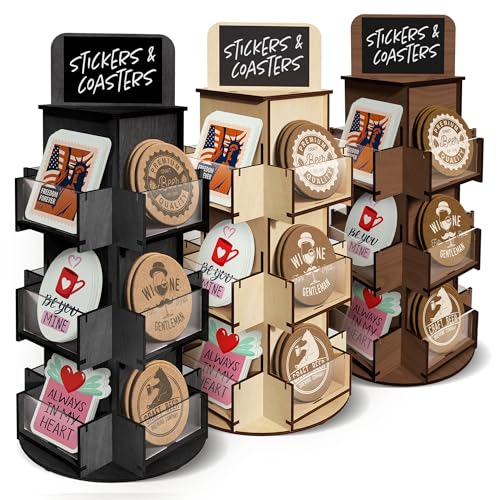 3 Tier Rotating Sticker Display Stand for Vendors, Coaster Display Rack - color: Black