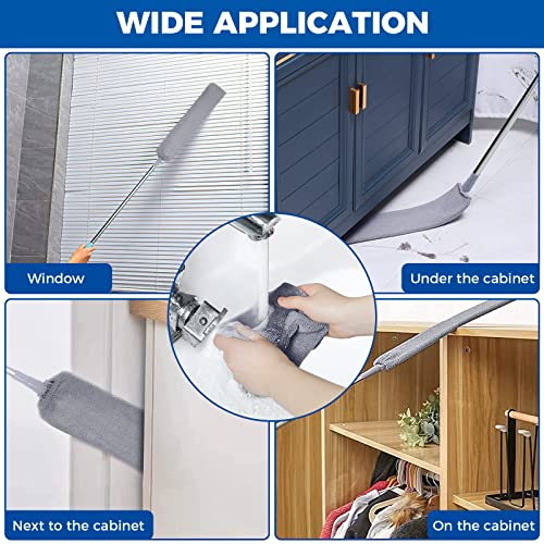 Retractable Gap Dust Cleaner Cleaning Tools with 2 Microfiber Dusting Cloths Long Handle 60inches Washable and Retractable Duster Brush for Cleaning Under Appliances Furniture Couch Fridge - size: 4 PCS Gap Duster