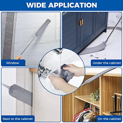 Retractable Gap Dust Cleaner Cleaning Tools with 2 Microfiber Dusting Cloths Long Handle 60inches Washable and Retractable Duster Brush for Cleaning Under Appliances Furniture Couch Fridge - size: 4 PCS Gap Duster