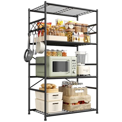 DurayLoly Heavy Duty 4-Tier 400LBS Metal Shelving with Hooks,Kitchen Pantry - size: 23.6" W x 13.8" D x 60.4" H (4T)