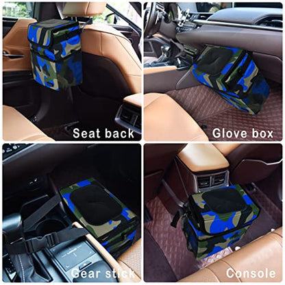 SIBOFUEGO Cute Car Trash Can with Lid, Collapsible, Leak-Proof, 2 Gallon - color: Blue Camo, size: 2 Gallons