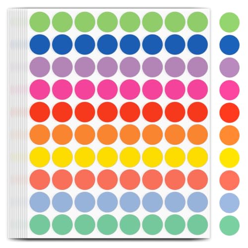 1600 PCS, 3/4" Color Round Dot Stickers, 10 Colors-20 Sheets - color: 10-colors