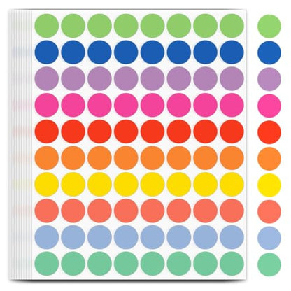 1600 PCS, 3/4" Color Round Dot Stickers, 10 Colors-20 Sheets - color: 10-colors