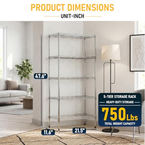 FDW | 5-Tier Wire Shelf | 22" x 12" x 48" | Chrome - color: Chrome, size: 22×12×48