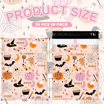 JarThenaAMCS 100 Pcs Halloween Poly Mailers 10 x 13 Inch Pink Cartoon Spooky Pumpkin Spiderweb Packaging Bags Self Seal Mailing Envelope Bags for Small Business Clothing