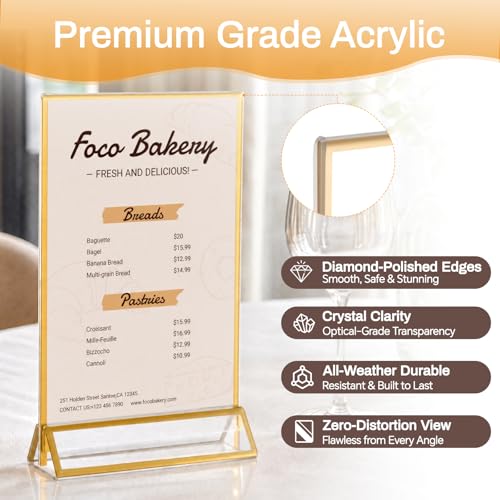 8 Pack Acrylic Sign Holder 8.5x11, Double Sided Gold Frames, Clear Acrylic Sign Holder Picture Frame, Vertical Table Menu Display Stand, Plastic Gold Picture Frames & Gold Table Frames for Wedding Party (Provide Non-slip Mats) - size: 8 Pack 8.5x11