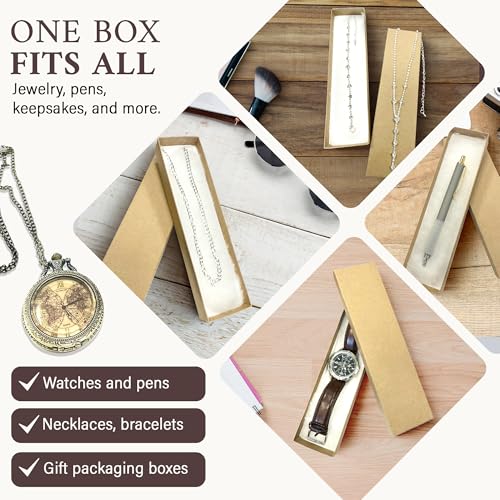 RJ Displays 25 Pack Cotton Filled Cardboard Paper Jewelry Bracelet, Watch, Necklace, Jewelry Set, Gift Retail Packaging (Brown, 8" x 2" x 1")